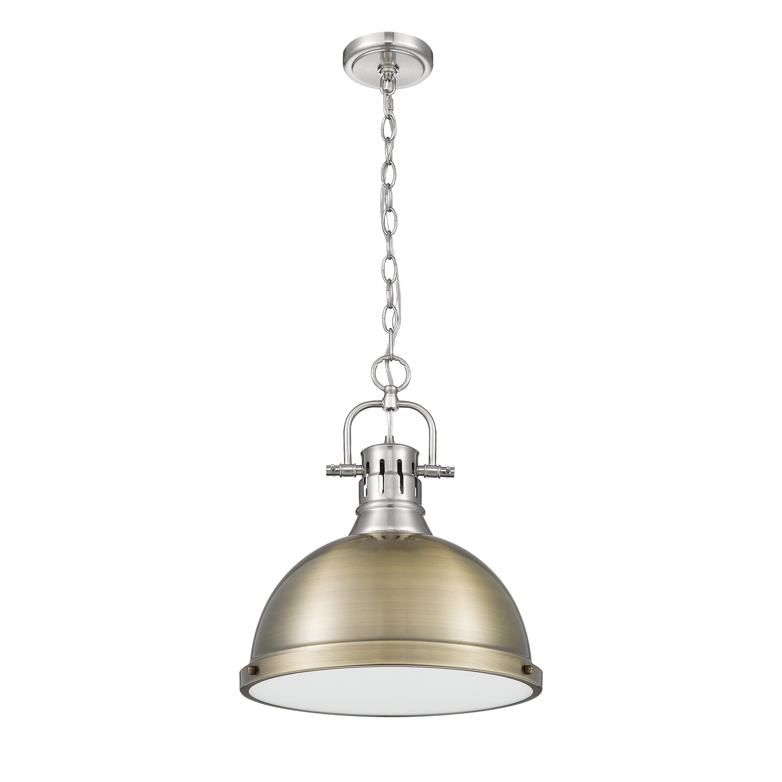 Yep by Golden Lighting Duncan 1-light 14in Chain Hung Pendant in Pewter and Aged Brass shade - - Golden Lighting