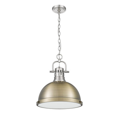 Yep by Golden Lighting Duncan 1-light 14in Chain Hung Pendant in Pewter and Aged Brass shade - - Golden Lighting