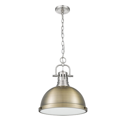 Yep by Golden Lighting Duncan 1-light 14in Chain Hung Pendant in Pewter and Aged Brass shade - - Golden Lighting