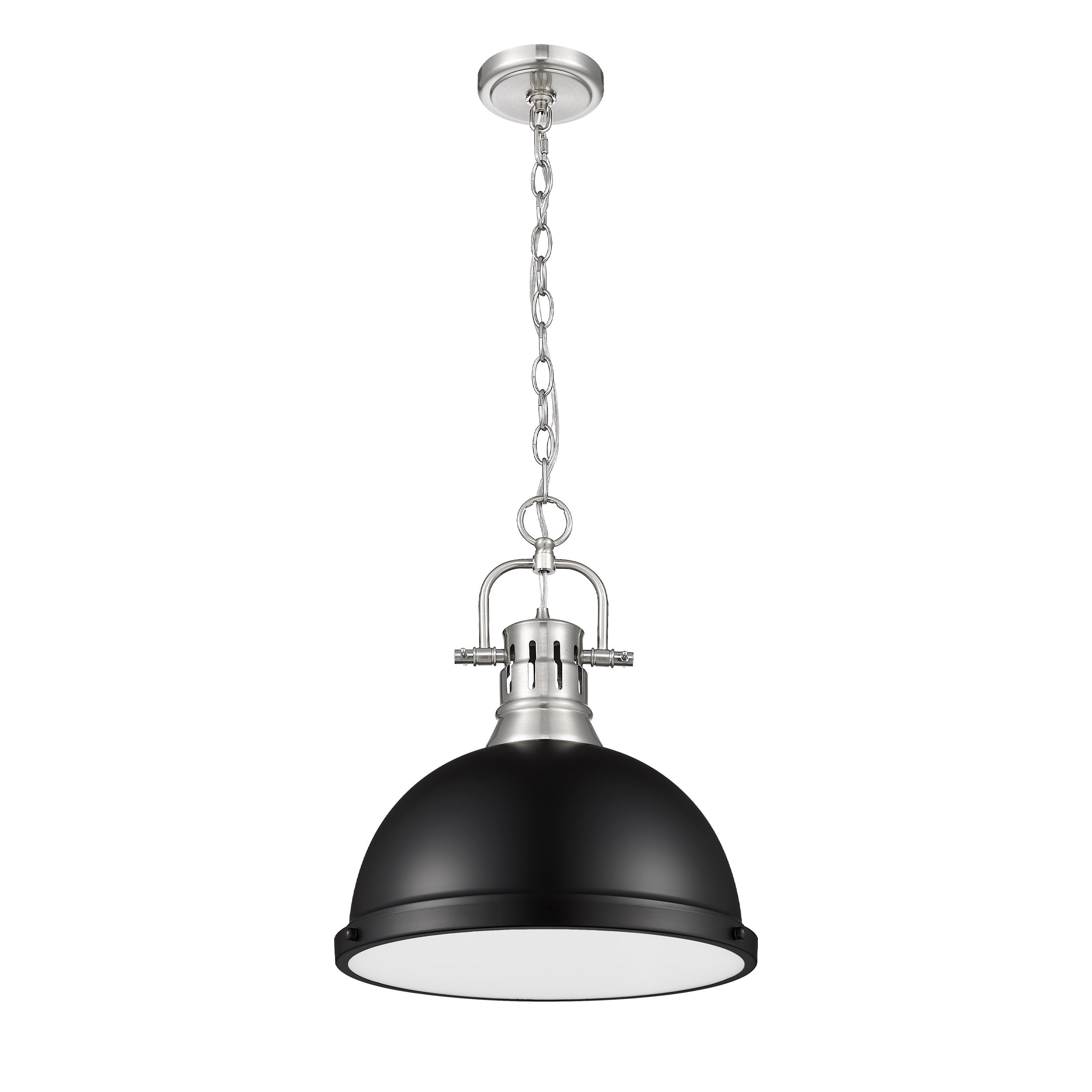 Yep by Golden Lighting Duncan 1-light 14in Chain Hung Pendant in Pewter and Matte Black shade - - Golden Lighting