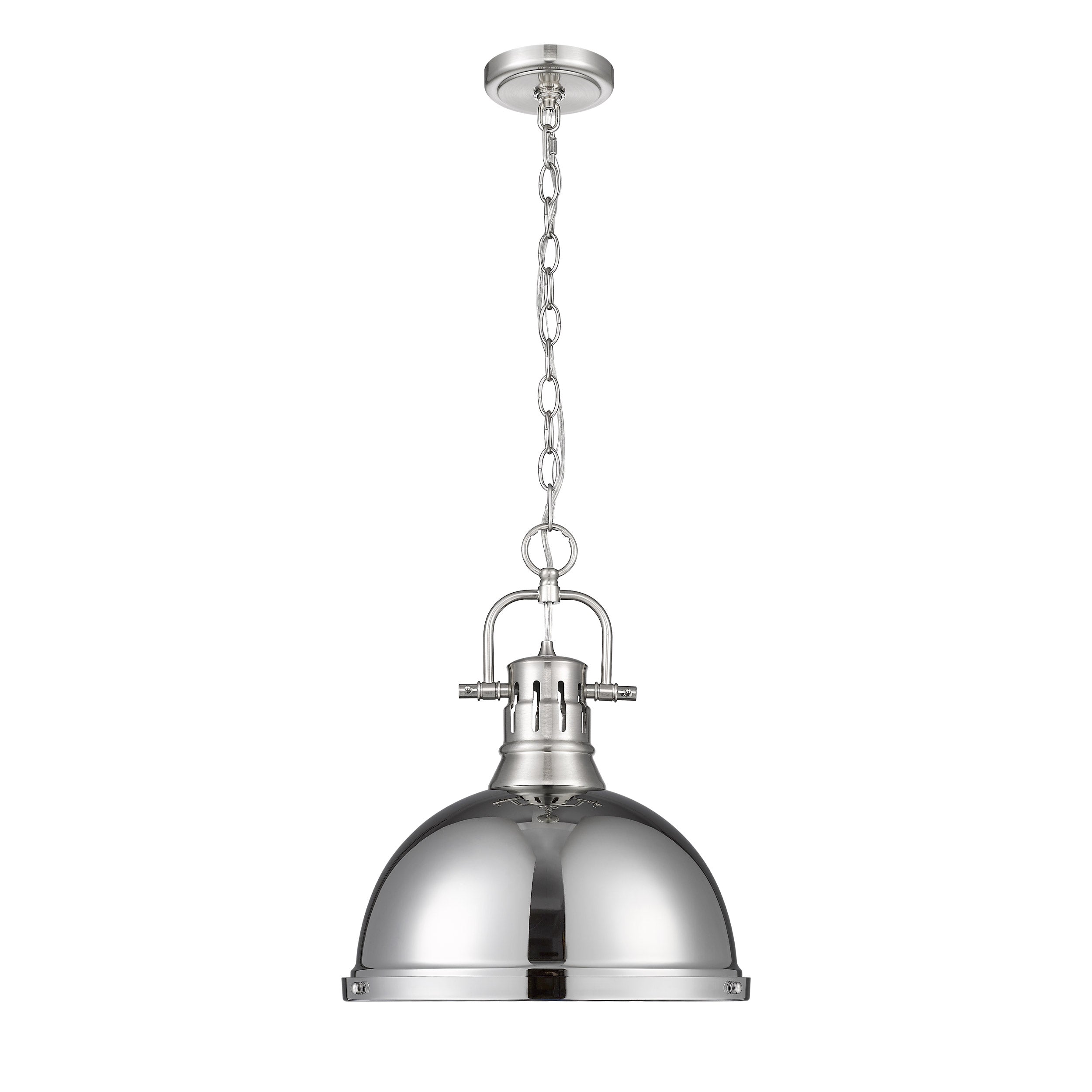 Yep by Golden Lighting Duncan 1-light 14in Chain Hung Pendant in Pewter and Chrome shade - - Golden Lighting