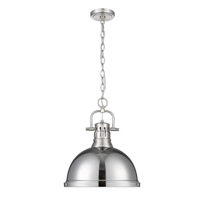 Yep by Golden Lighting Duncan 1-light 14in Chain Hung Pendant in Pewter and Chrome shade - - Golden Lighting