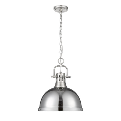 Yep by Golden Lighting Duncan 1-light 14in Chain Hung Pendant in Pewter and Chrome shade - - Golden Lighting