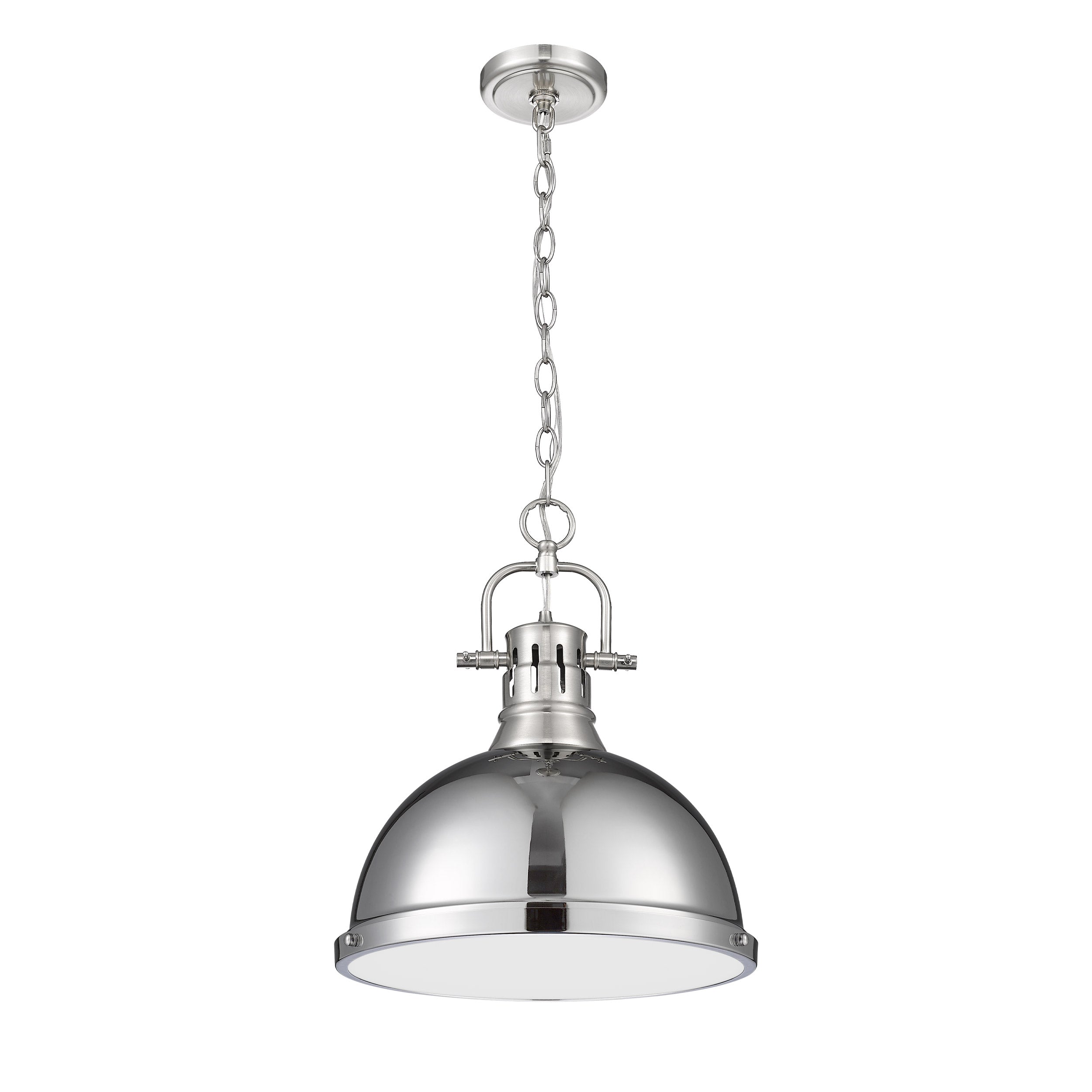 Yep by Golden Lighting Duncan 1-light 14in Chain Hung Pendant in Pewter and Chrome shade - - Golden Lighting