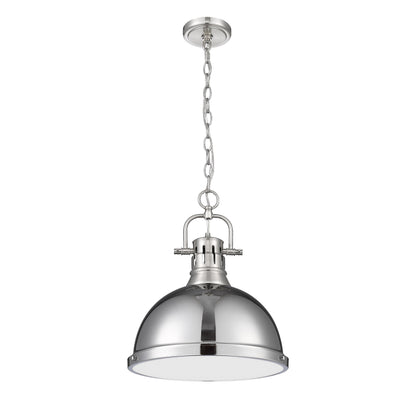 Yep by Golden Lighting Duncan 1-light 14in Chain Hung Pendant in Pewter and Chrome shade - - Golden Lighting