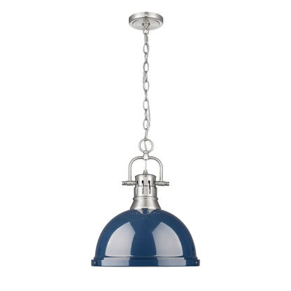Yep by Golden Lighting Duncan 1-light 14in Chain Hung Pendant in Pewter and Navy Blue shade - - Golden Lighting