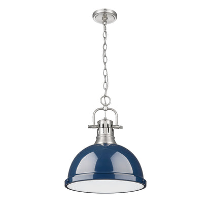 Yep by Golden Lighting Duncan 1-light 14in Chain Hung Pendant in Pewter and Navy Blue shade - - Golden Lighting