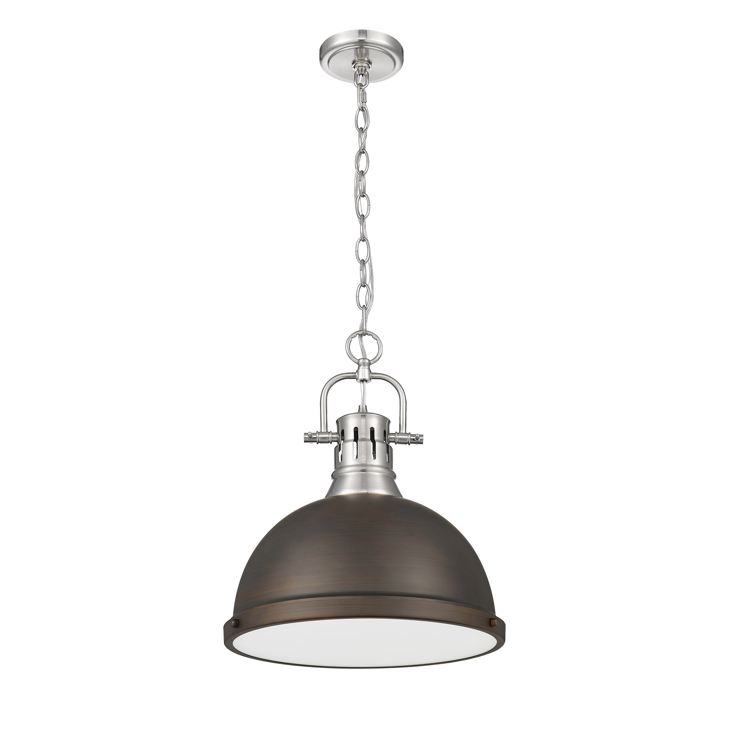 Yep by Golden Lighting Duncan 1-light 14in Chain Hung Pendant in Pewter and Rubbed Bronze shade - - Golden Lighting