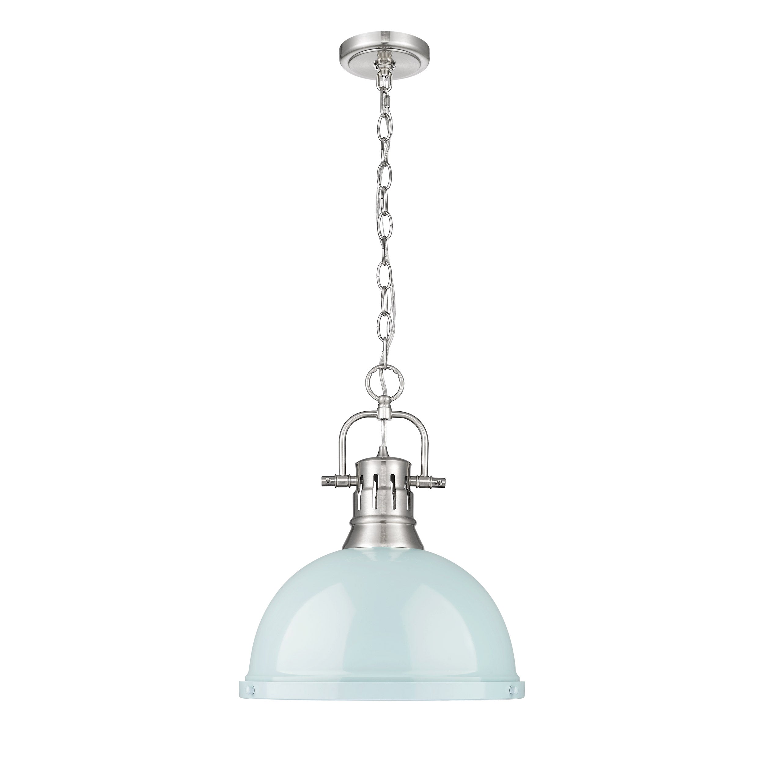 Yep by Golden Lighting Duncan 1-light 14in Chain Hung Pendant in Pewter and Seafoam shade - - Golden Lighting