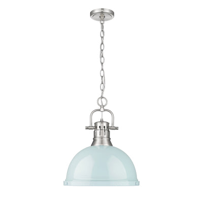 Yep by Golden Lighting Duncan 1-light 14in Chain Hung Pendant in Pewter and Seafoam shade - - Golden Lighting