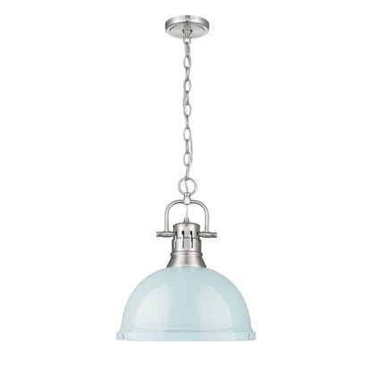 Yep by Golden Lighting Duncan 1-light 14in Chain Hung Pendant in Pewter and Seafoam shade - - Golden Lighting