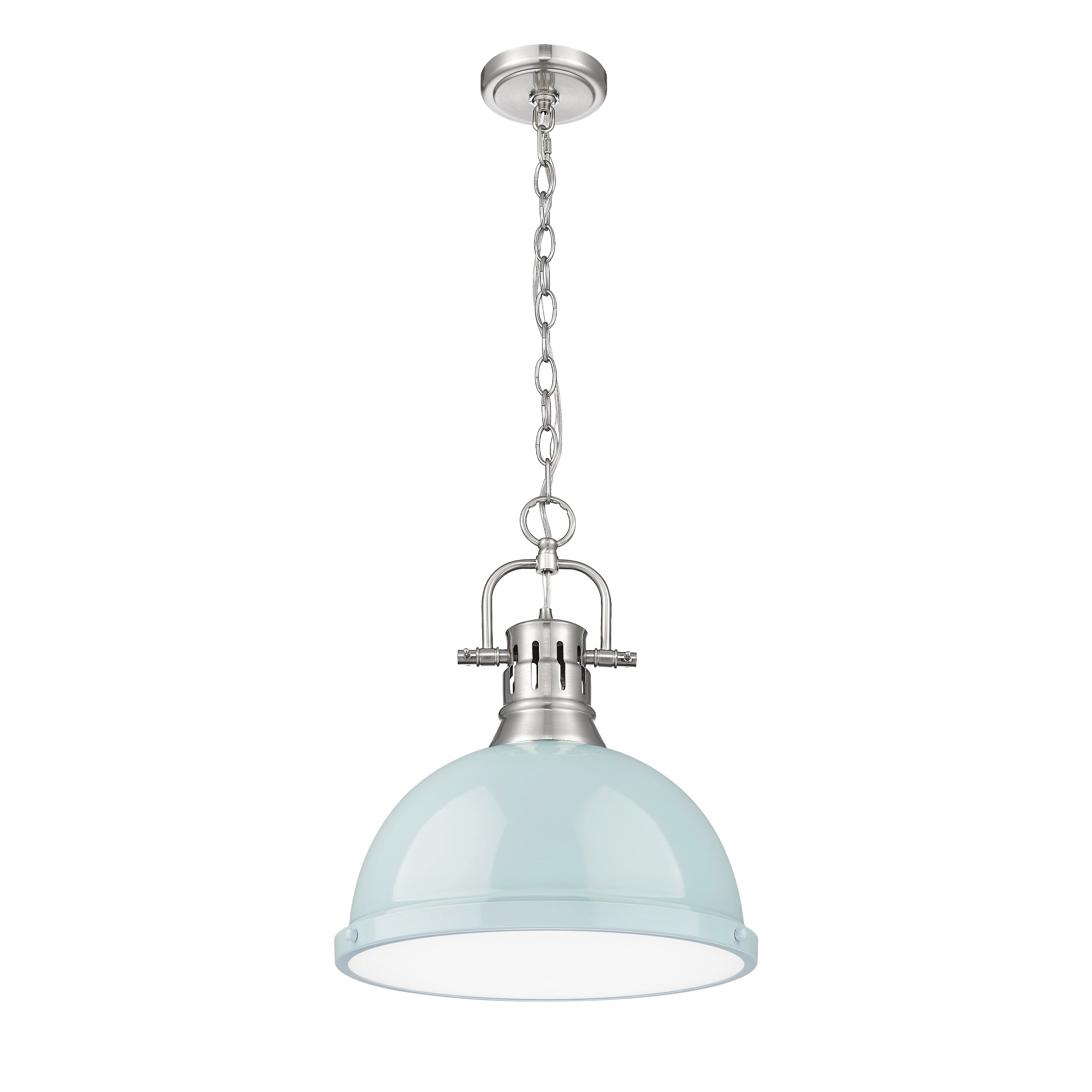 Yep by Golden Lighting Duncan 1-light 14in Chain Hung Pendant in Pewter and Seafoam shade - - Golden Lighting
