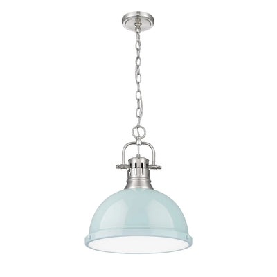 Yep by Golden Lighting Duncan 1-light 14in Chain Hung Pendant in Pewter and Seafoam shade - - Golden Lighting