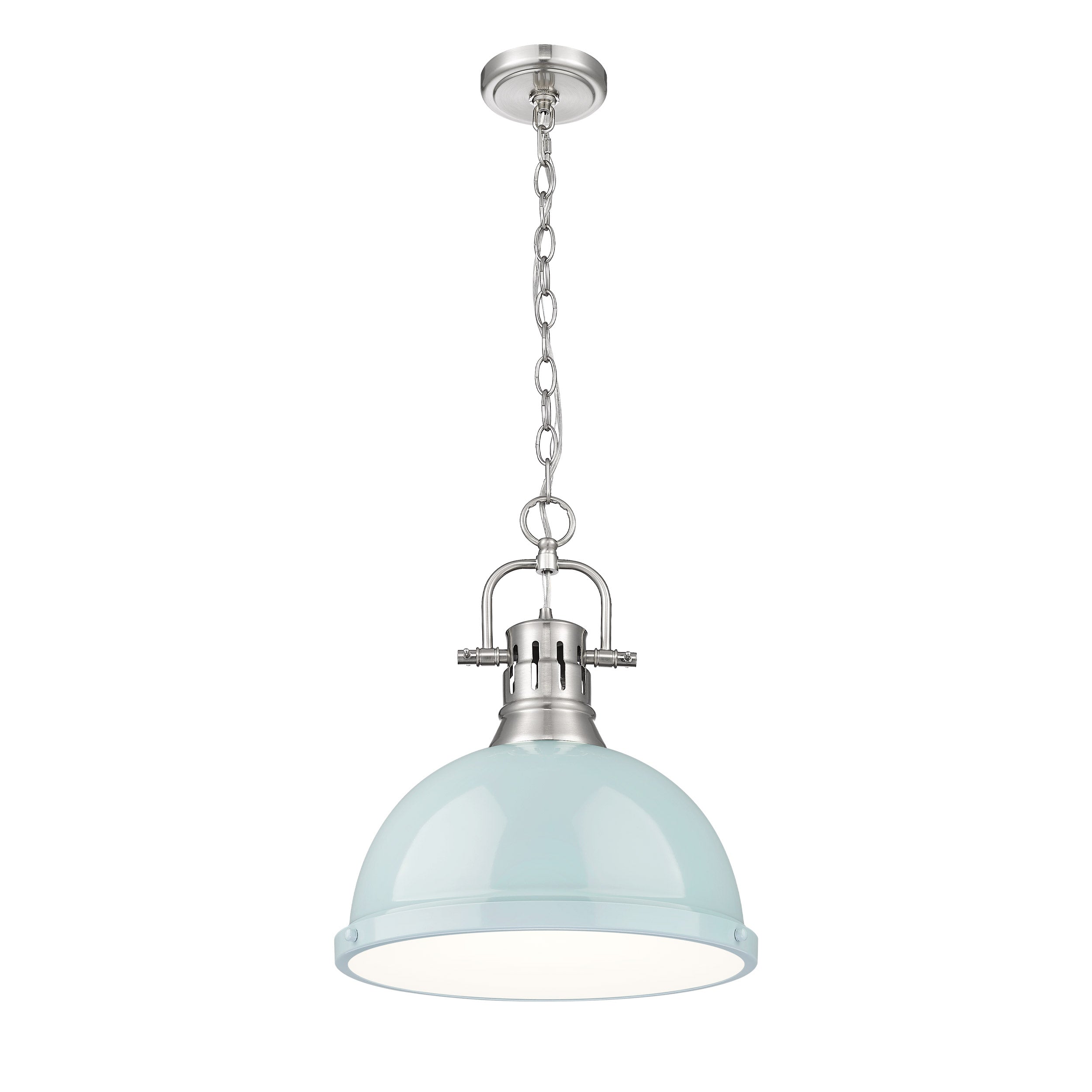 Yep by Golden Lighting Duncan 1-light 14in Chain Hung Pendant in Pewter and Seafoam shade - - Golden Lighting