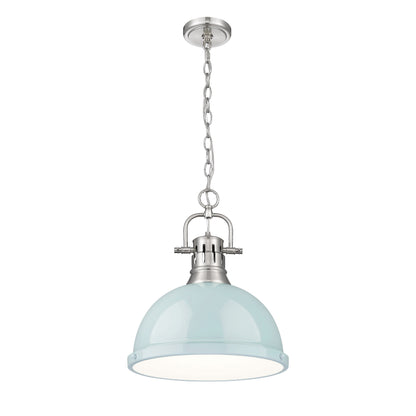 Yep by Golden Lighting Duncan 1-light 14in Chain Hung Pendant in Pewter and Seafoam shade - - Golden Lighting