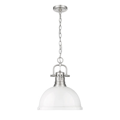 Yep by Golden Lighting Duncan 1-light 14in Chain Hung Pendant in Pewter and White shade - - Golden Lighting
