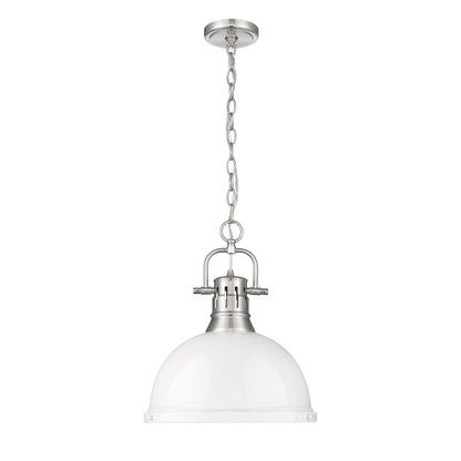 Yep by Golden Lighting Duncan 1-light 14in Chain Hung Pendant in Pewter and White shade - - Golden Lighting