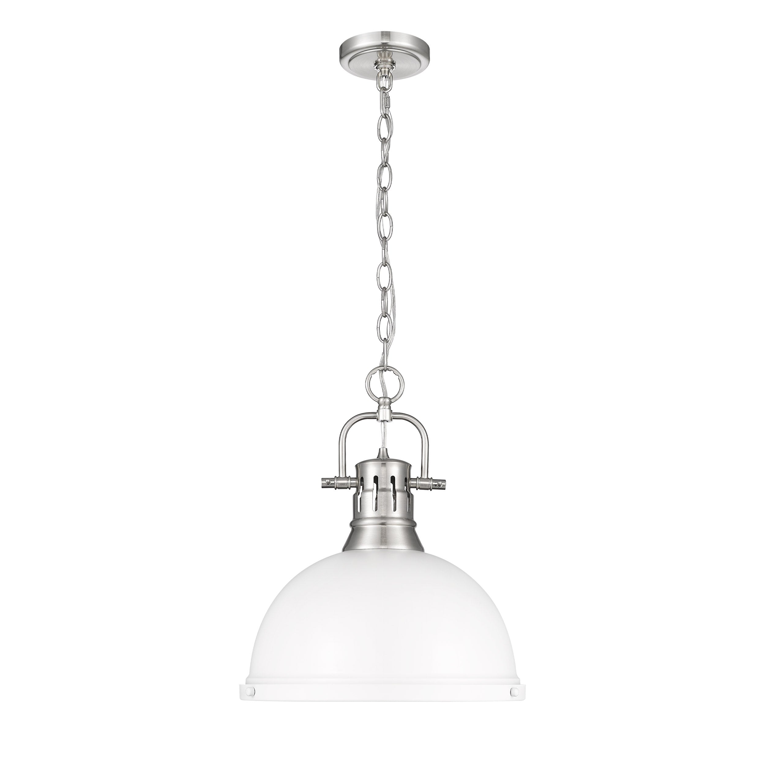 Yep by Golden Lighting Duncan 1-light 14in Chain Hung Pendant in Pewter and Matte White shade - - Golden Lighting