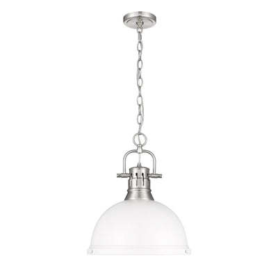 Yep by Golden Lighting Duncan 1-light 14in Chain Hung Pendant in Pewter and Matte White shade - - Golden Lighting