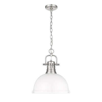 Yep by Golden Lighting Duncan 1-light 14in Chain Hung Pendant in Pewter and Matte White shade - - Golden Lighting