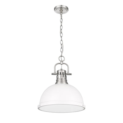 Yep by Golden Lighting Duncan 1-light 14in Chain Hung Pendant in Pewter and Matte White shade - - Golden Lighting