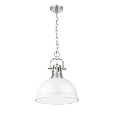 Yep by Golden Lighting Duncan 1-light 14in Chain Hung Pendant in Pewter and White shade - - Golden Lighting
