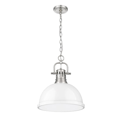 Yep by Golden Lighting Duncan 1-light 14in Chain Hung Pendant in Pewter and White shade - - Golden Lighting