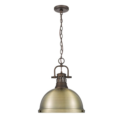 Yep by Golden Lighting Duncan 1-light 14in Chain Hung Pendant in Rubbed Bronze and Aged Brass shade - - Golden Lighting