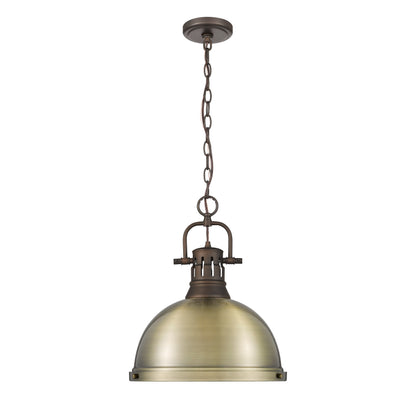 Yep by Golden Lighting Duncan 1-light 14in Chain Hung Pendant in Rubbed Bronze and Aged Brass shade - - Golden Lighting