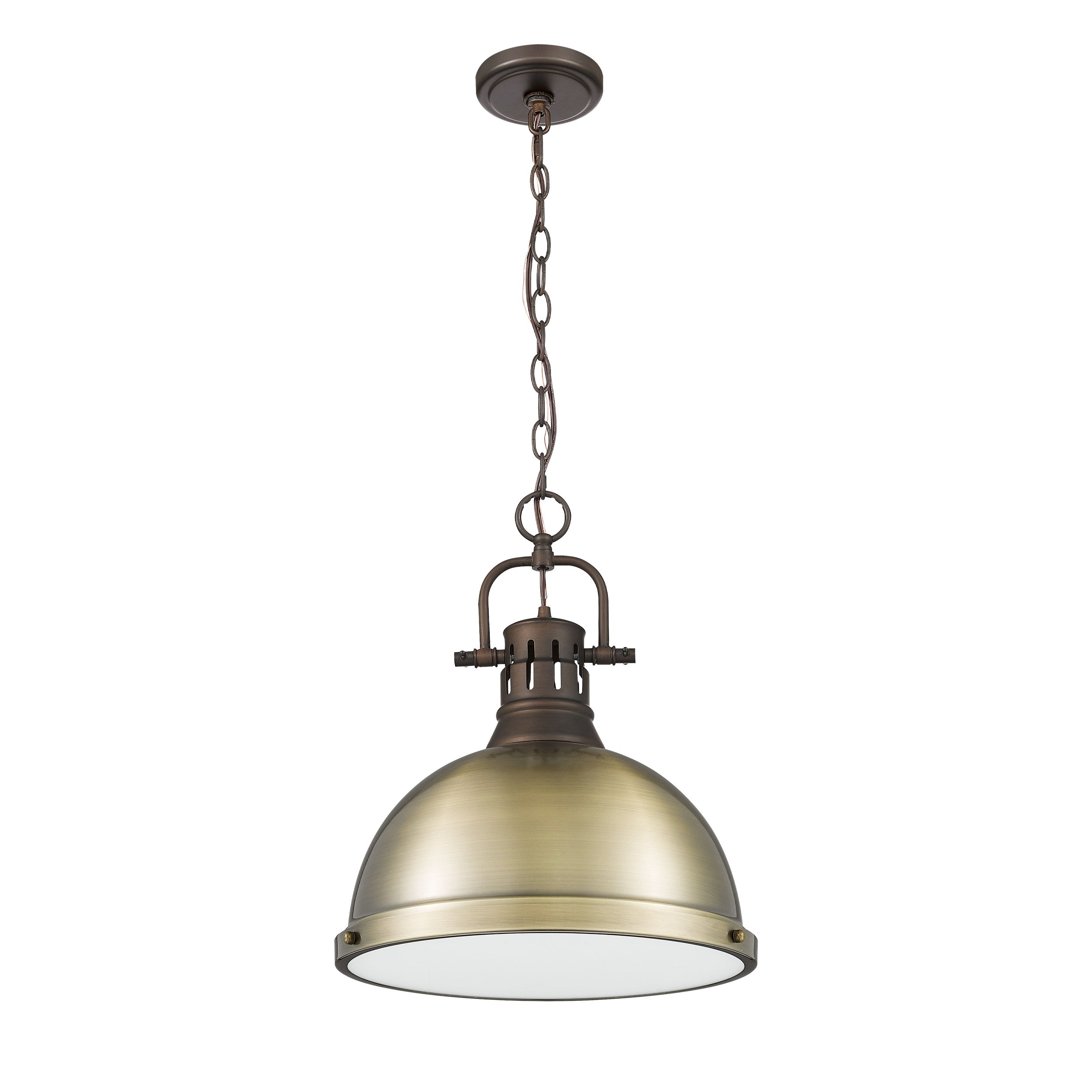 Yep by Golden Lighting Duncan 1-light 14in Chain Hung Pendant in Rubbed Bronze and Aged Brass shade - - Golden Lighting