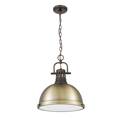 Yep by Golden Lighting Duncan 1-light 14in Chain Hung Pendant in Rubbed Bronze and Aged Brass shade - - Golden Lighting