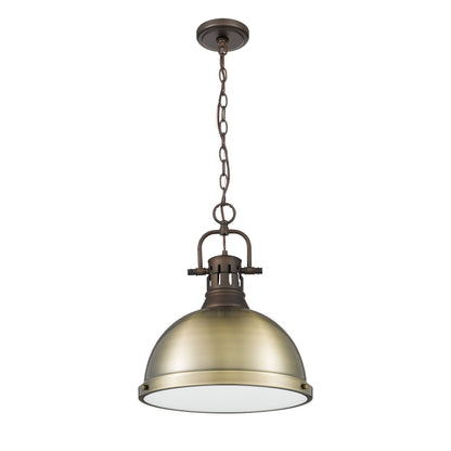 Yep by Golden Lighting Duncan 1-light 14in Chain Hung Pendant in Rubbed Bronze and Aged Brass shade - - Golden Lighting