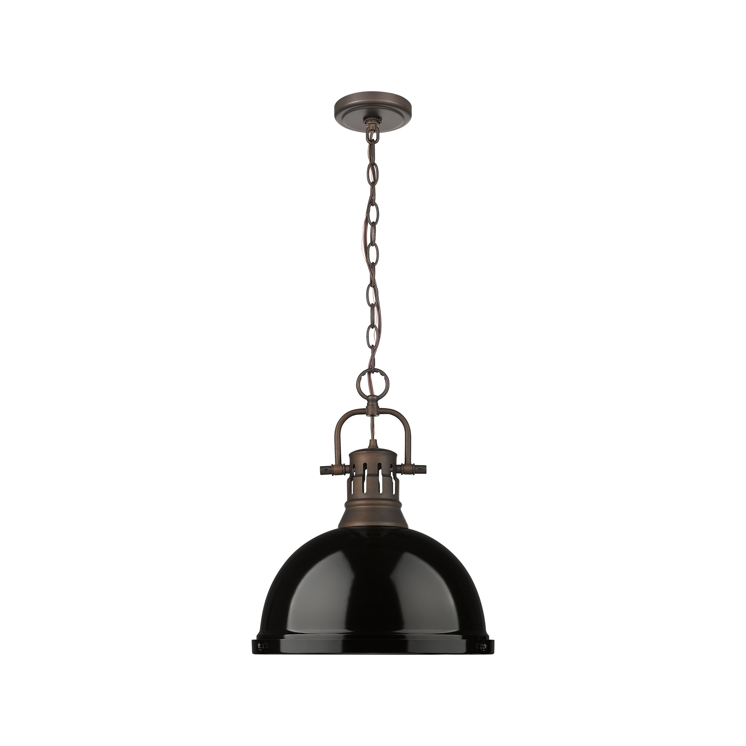 Yep by Golden Lighting Duncan 1-light 14in Chain Hung Pendant in Rubbed Bronze and Black shade - - Golden Lighting