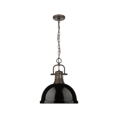 Yep by Golden Lighting Duncan 1-light 14in Chain Hung Pendant in Rubbed Bronze and Black shade - - Golden Lighting
