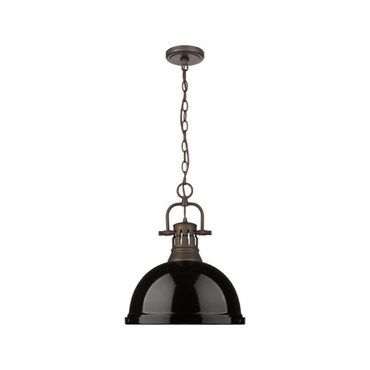 Yep by Golden Lighting Duncan 1-light 14in Chain Hung Pendant in Rubbed Bronze and Black shade - - Golden Lighting