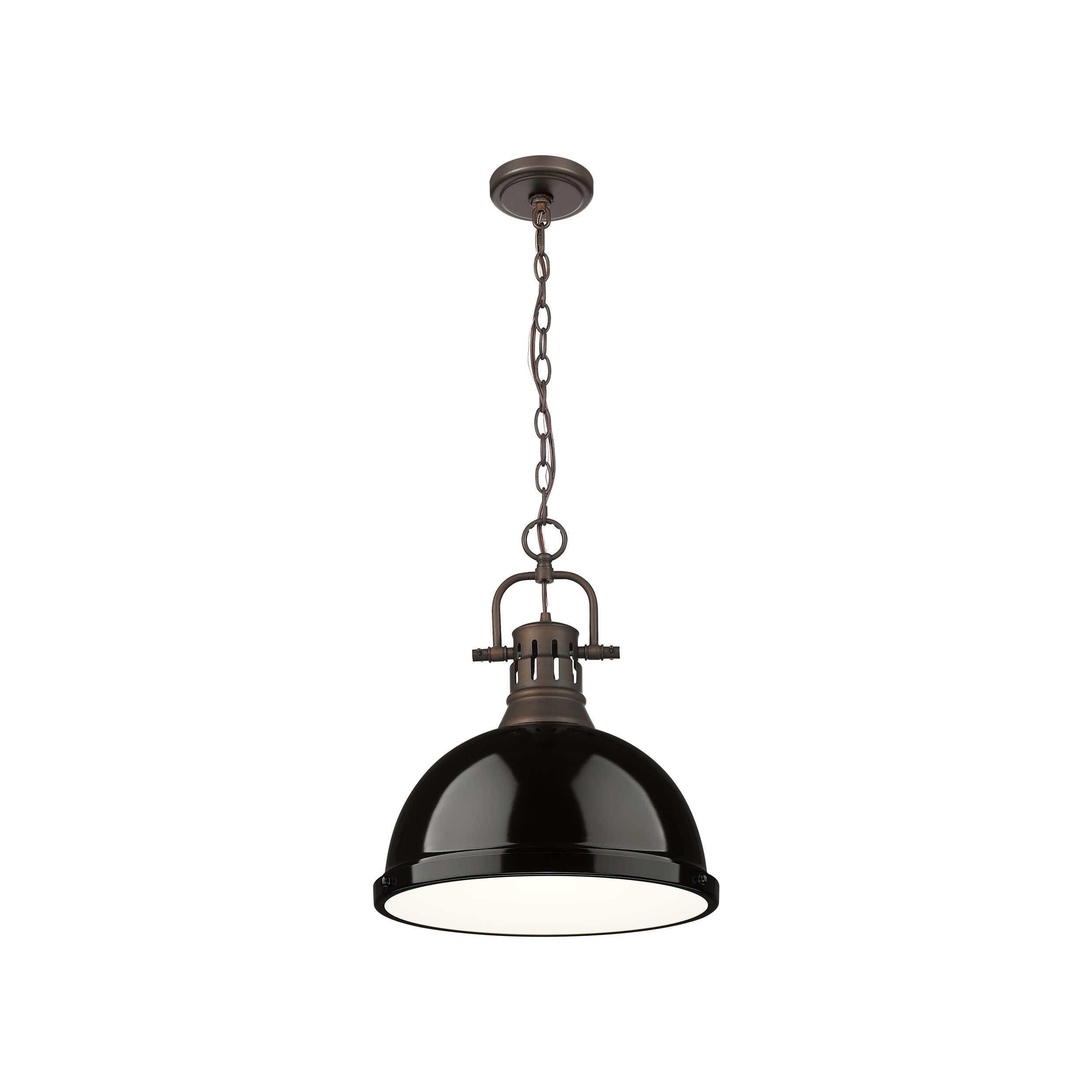 Yep by Golden Lighting Duncan 1-light 14in Chain Hung Pendant in Rubbed Bronze and Black shade - - Golden Lighting