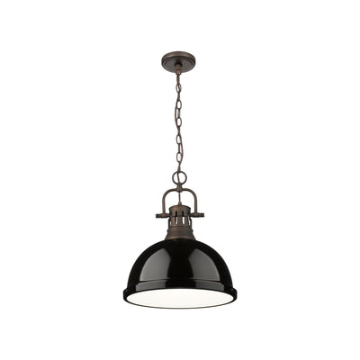 Yep by Golden Lighting Duncan 1-light 14in Chain Hung Pendant in Rubbed Bronze and Black shade - - Golden Lighting