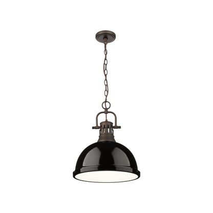 Yep by Golden Lighting Duncan 1-light 14in Chain Hung Pendant in Rubbed Bronze and Black shade - - Golden Lighting