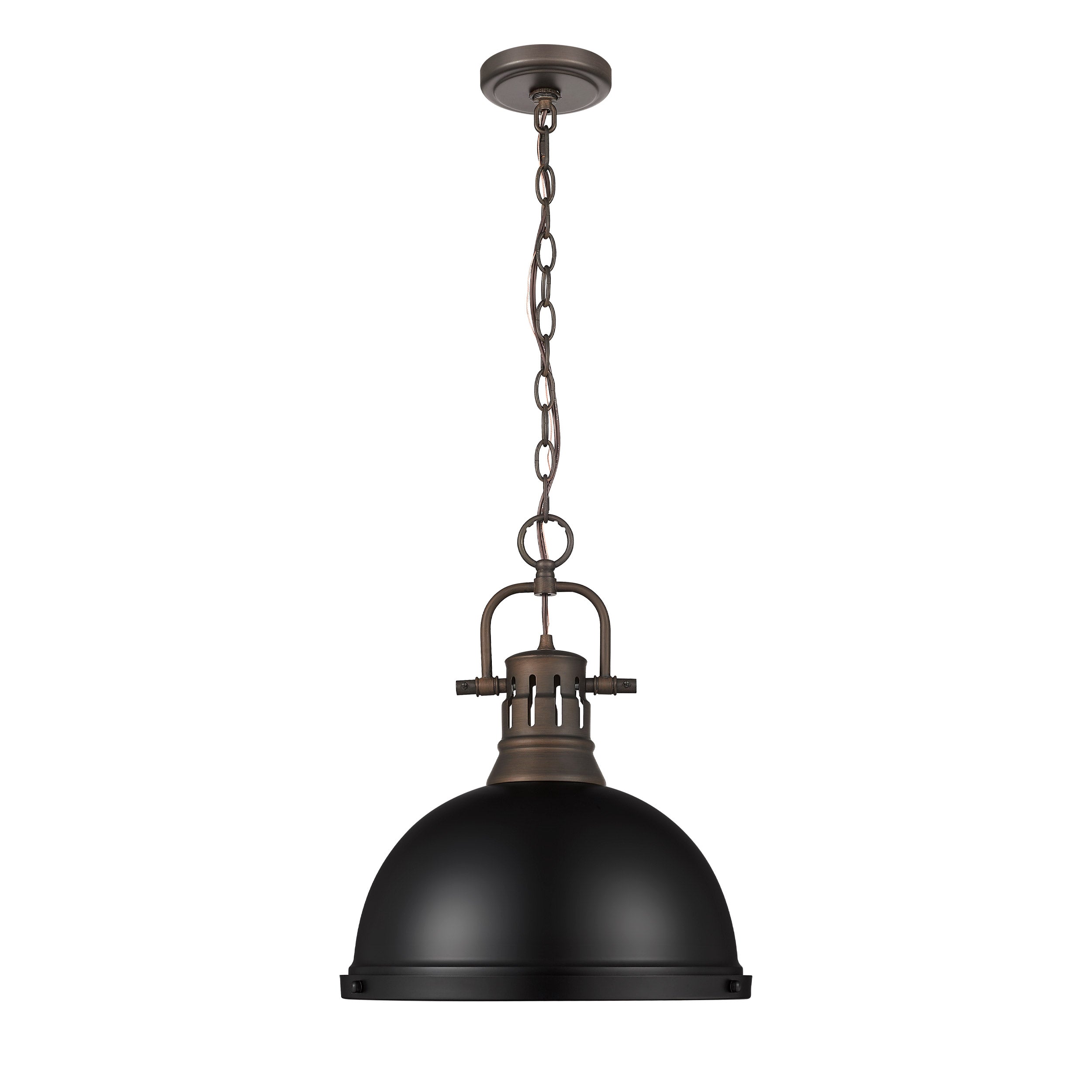 Yep by Golden Lighting Duncan 1-light 14in Chain Hung Pendant in Rubbed Bronze and Matte Black shade - - Golden Lighting