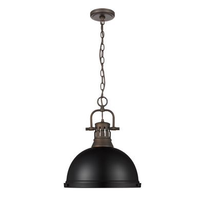 Yep by Golden Lighting Duncan 1-light 14in Chain Hung Pendant in Rubbed Bronze and Matte Black shade - - Golden Lighting