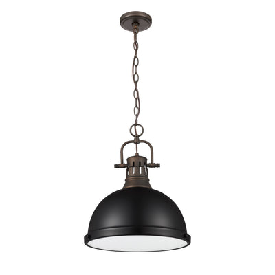 Yep by Golden Lighting Duncan 1-light 14in Chain Hung Pendant in Rubbed Bronze and Matte Black shade - - Golden Lighting