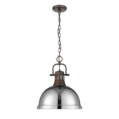 Yep by Golden Lighting Duncan 1-light 14in Chain Hung Pendant in Rubbed Bronze and Chrome shade - - Golden Lighting