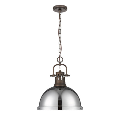 Yep by Golden Lighting Duncan 1-light 14in Chain Hung Pendant in Rubbed Bronze and Chrome shade - - Golden Lighting