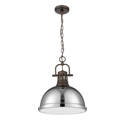 Yep by Golden Lighting Duncan 1-light 14in Chain Hung Pendant in Rubbed Bronze and Chrome shade - - Golden Lighting
