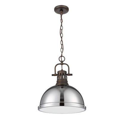 Yep by Golden Lighting Duncan 1-light 14in Chain Hung Pendant in Rubbed Bronze and Chrome shade - - Golden Lighting