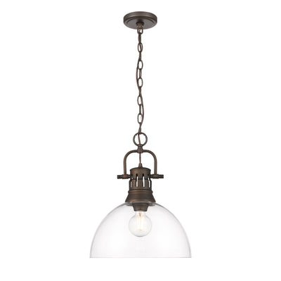 Yep by Golden Lighting Duncan 1-light 14in chain hung Pendant in Rubbed Bronze and Clear Glass - - Golden Lighting
