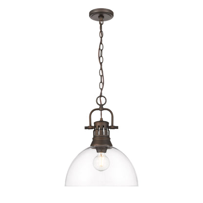 Yep by Golden Lighting Duncan 1-light 14in chain hung Pendant in Rubbed Bronze and Clear Glass - - Golden Lighting