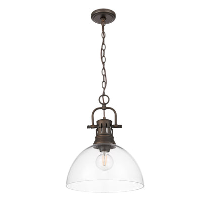 Yep by Golden Lighting Duncan 1-light 14in chain hung Pendant in Rubbed Bronze and Clear Glass - - Golden Lighting