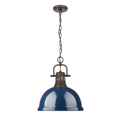 Yep by Golden Lighting Duncan 1-light 14in Chain Hung Pendant in Rubbed Bronze and Navy Blue shade - - Golden Lighting