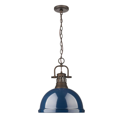 Yep by Golden Lighting Duncan 1-light 14in Chain Hung Pendant in Rubbed Bronze and Navy Blue shade - - Golden Lighting